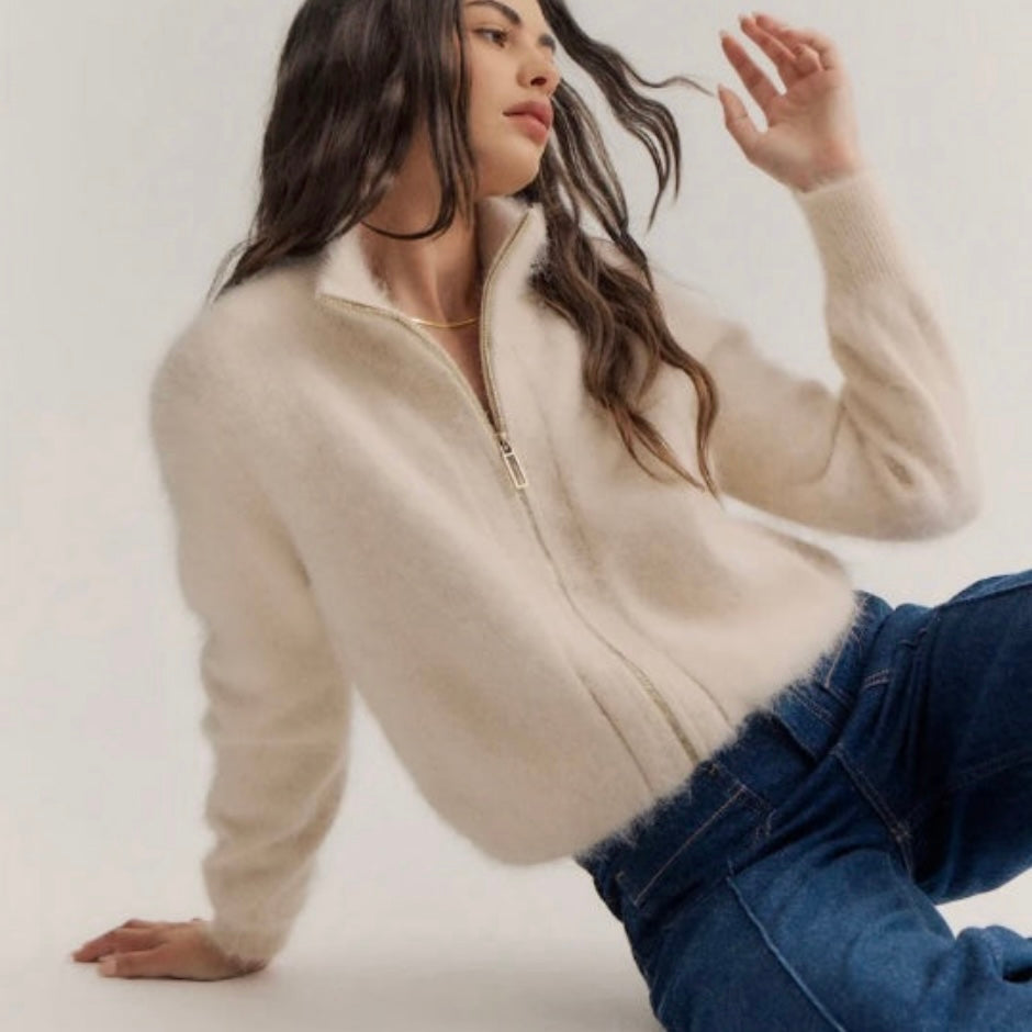 FELIX ZIP CARDIGAN- OATMEAL