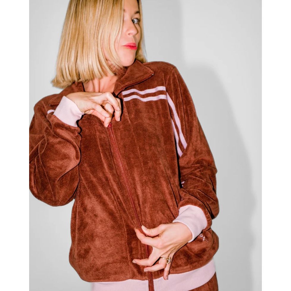 Chocolate & Blush Terry Zipper Jacket-Vandy