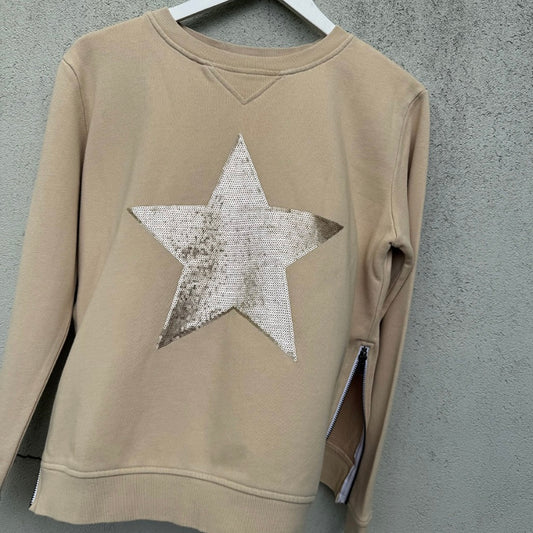 Sequin Star Sweatshirt – Beige
