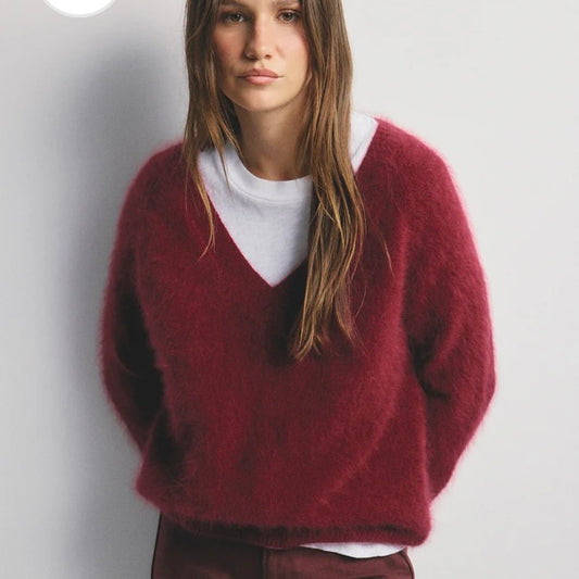 World Of Nomads-Olivia V-Neck Knit - Cerise