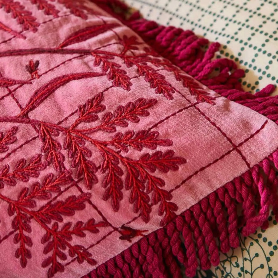 Adelyn Embroidered Cushion - Cosmo Pink