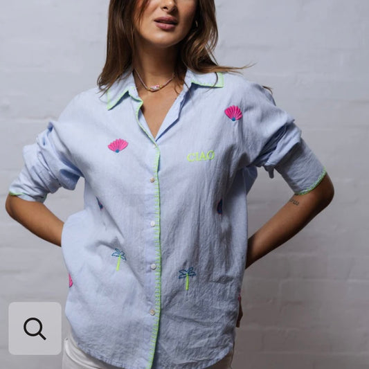 Mali Embroidered Shirt-Denim Stripe