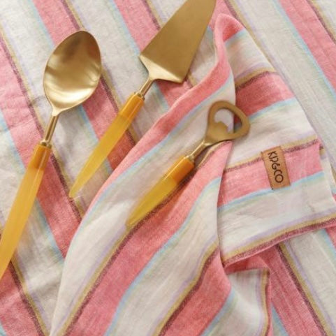 Rose Water Stripe Linen Tablecloth - Kip&Co