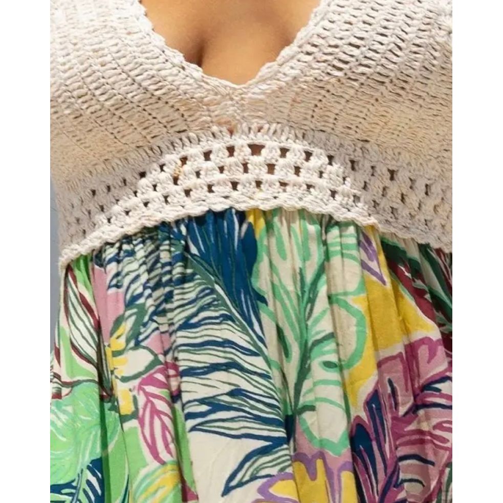 Miss June - Melania Crochet long Dress - Multi Floral