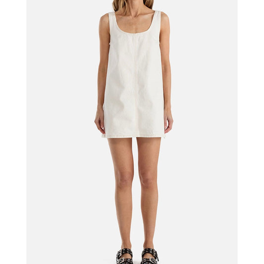 ENA PELLY- 
AMELIE DENIM MINI DRESS-WHITE