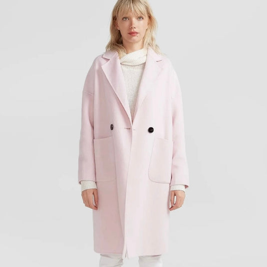 Sadie Double-Breasted Wool Blend Coat- Soft Pink