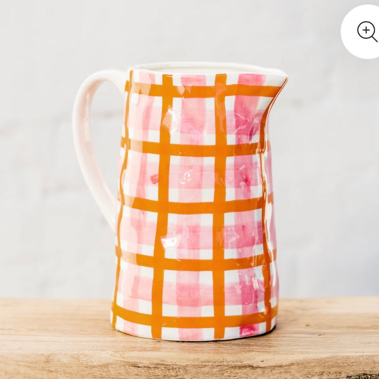 Jug - Rose Pink & Orange Gingham