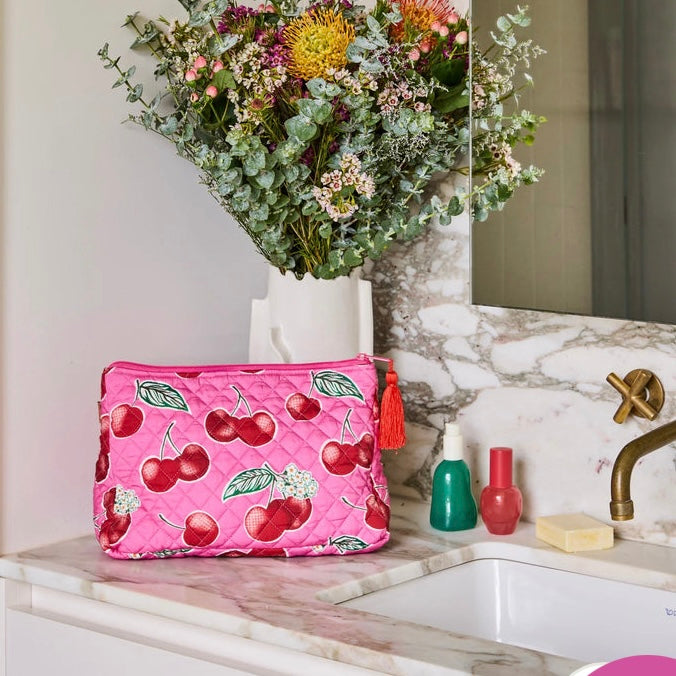 Cherry Blossom Quilted Cotton Toiletry Purse-Kip & Co