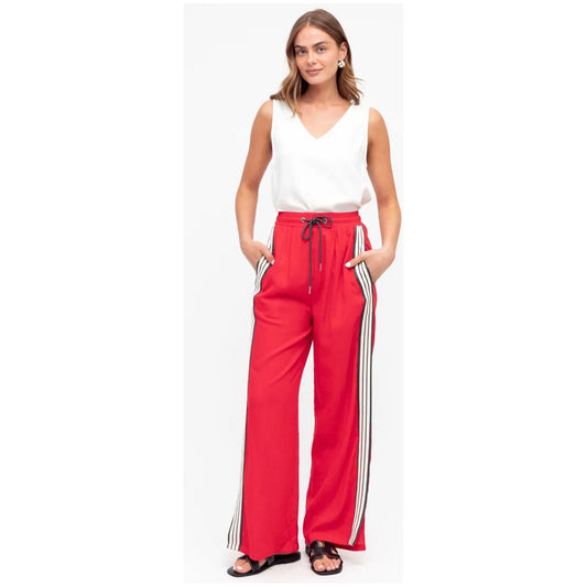 RACER LINEN STRIPE PANT-RED