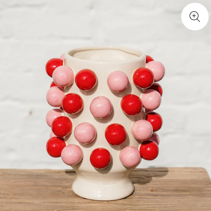 Bubble Vase - red and light pink balls