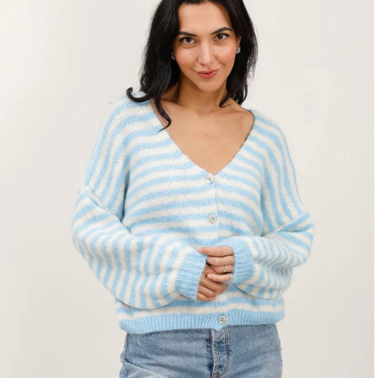 Lulu Striped Cardigan- Sky & Snow