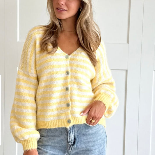 Lulu Striped Cardigan- Lemon & Snow