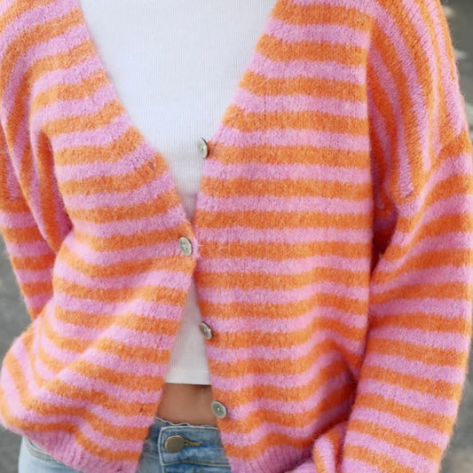 Lulu Striped Cardigan- Tangerine & Fairy Floss