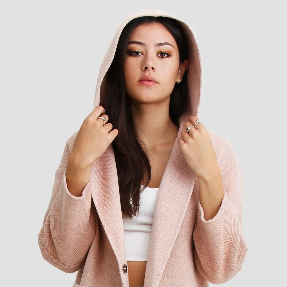 Lulu Wool Blend Hooded Oversized Coat-Blossom