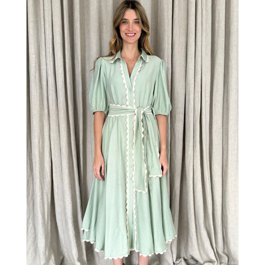 Sabel Midi Dress -Sage & White