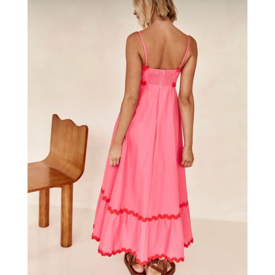 Talulah Dress - Pink & Cherry Trim