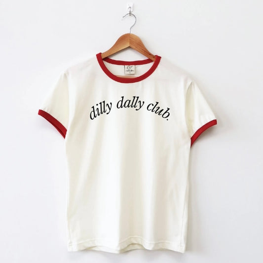 Dilly Dally Club Ringer Graphic Top- Red