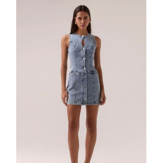 ETCH DENIM MINI DRESS - HERITAGE BLUE