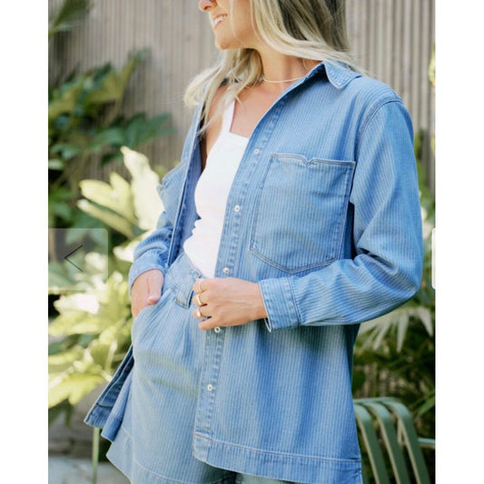 Goldie Longline Denim Shacket-Herringbone