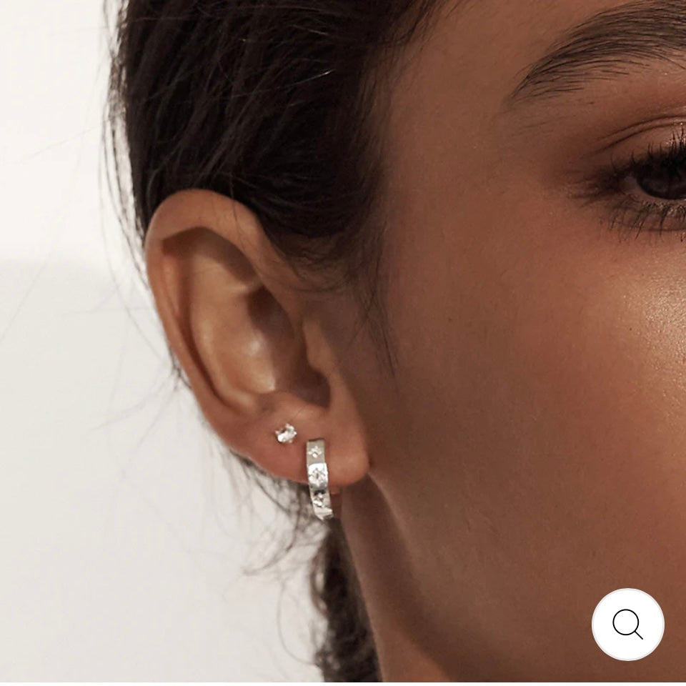 OCTAGONAL HUGGIES WITH WHITE TOPAZ STERLING SILVER