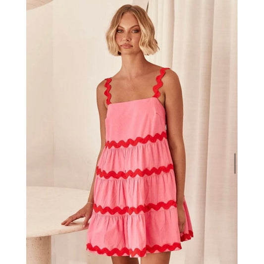 Fleur Dress -Pink & Cherry Trim