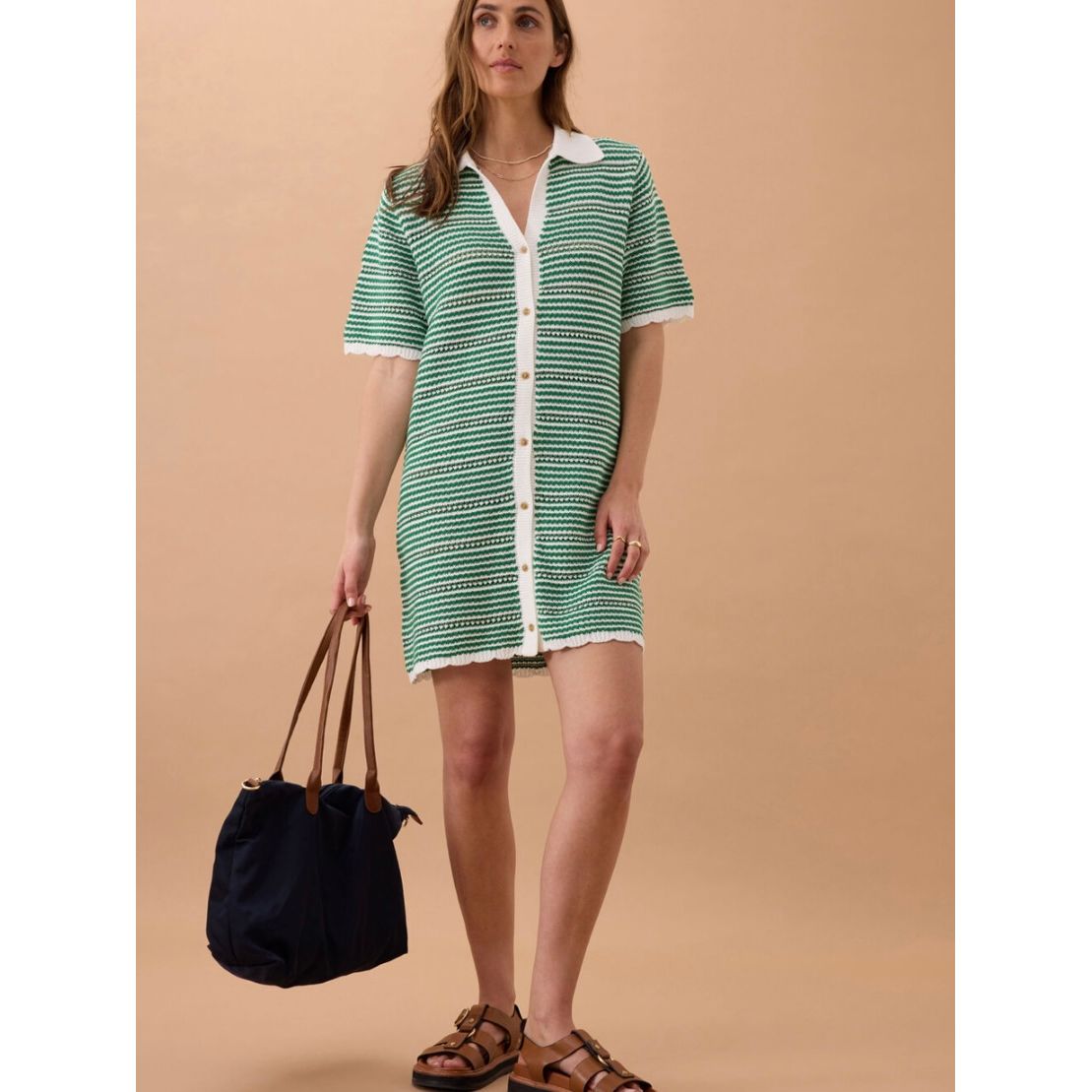 Nala Stripe Knit Mini-Apple Green & White Striped