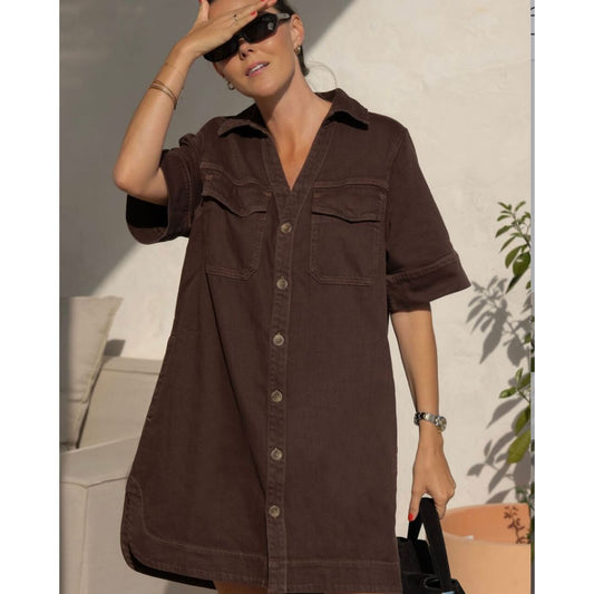 Sammy Relaxed Shirt Dress-Chocolate