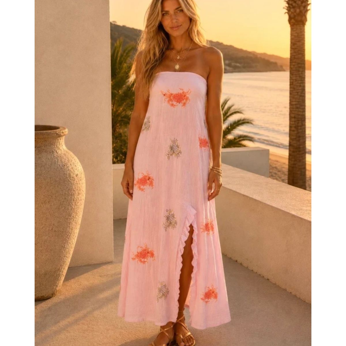 Maxi Rosa Crab Dress-Pink