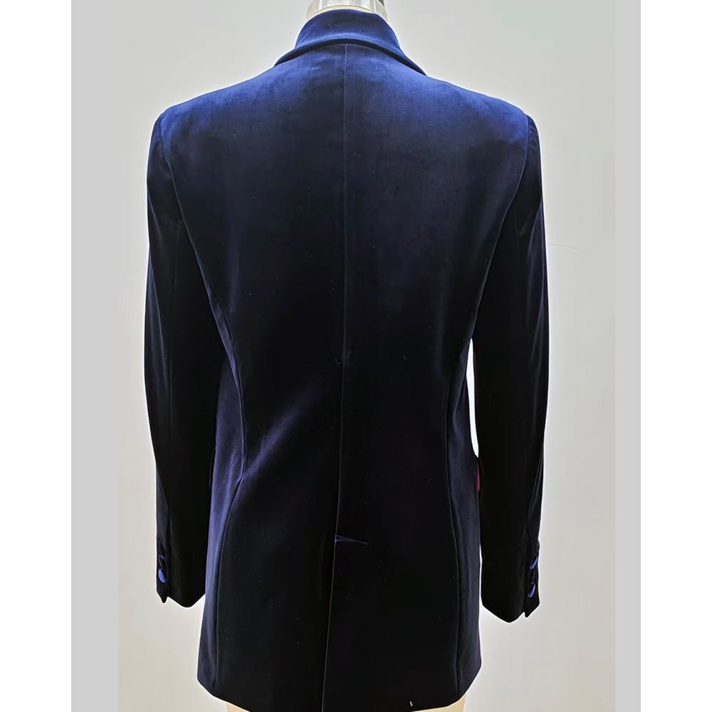 Velvet Double Breasted Blazer –French Navy with Pink lining