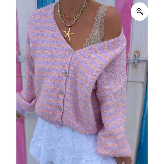 Lulu Striped Cardigan- Fairy Floss & Lilac
