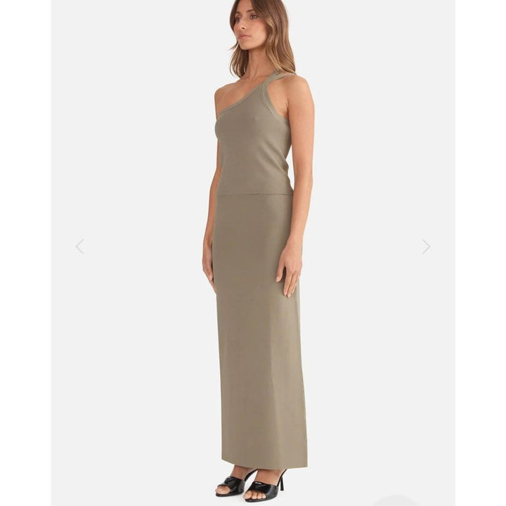 ENA PELLY- EVIE LUXE ASSYMETRIC KNIT TANK- OLIVE
