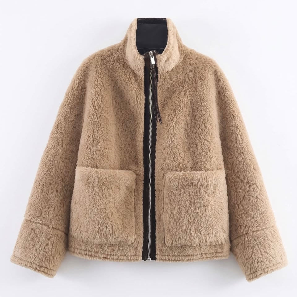 Suki Faux Fur Jacket- Sand