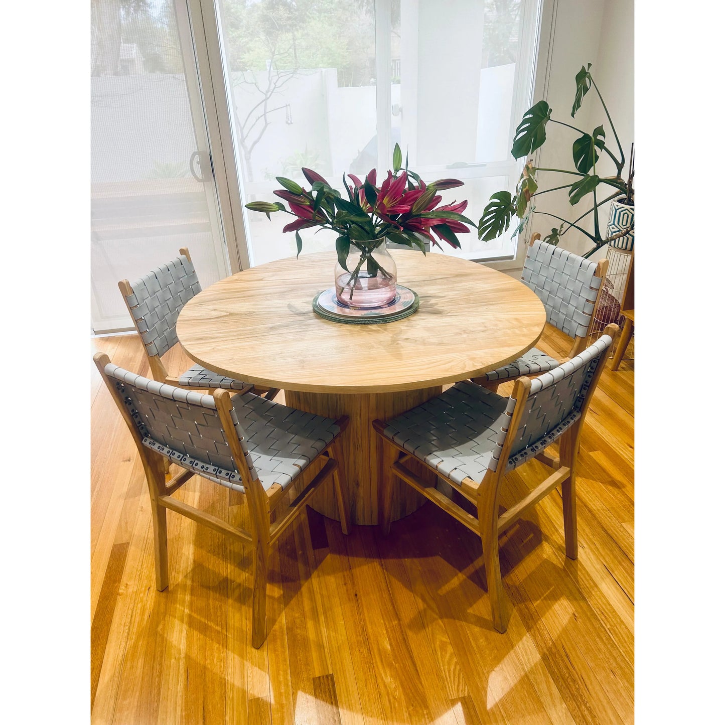 Teak Leather Strap Dining Chairs