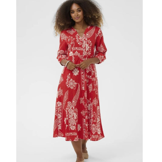 Gianni Midi Dress- Red Ethnic Print