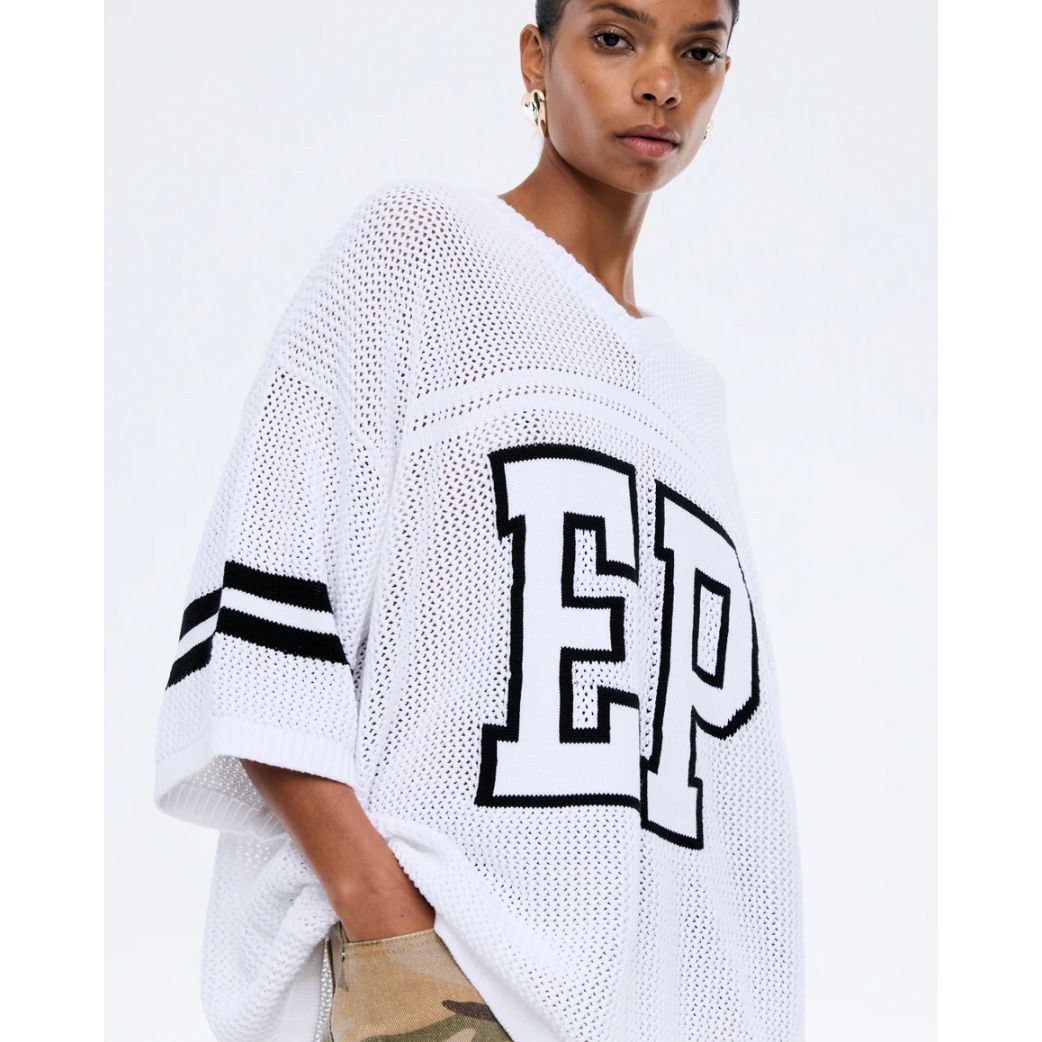 Ena Pelly - Harper Crochet Knit Jersey-Vintage White