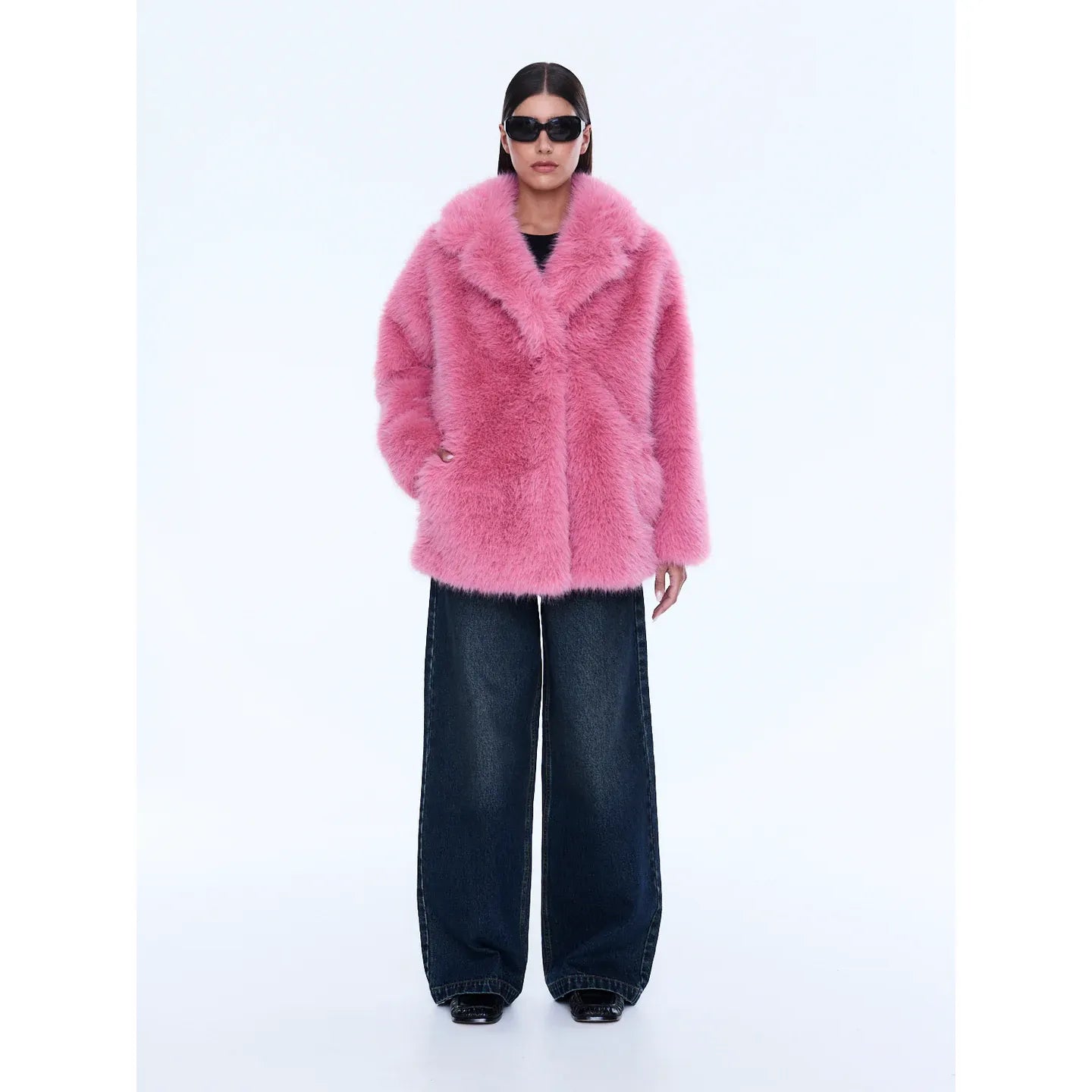 Ena Pelly -Emily Faux Fur Bomber-Bright Pink