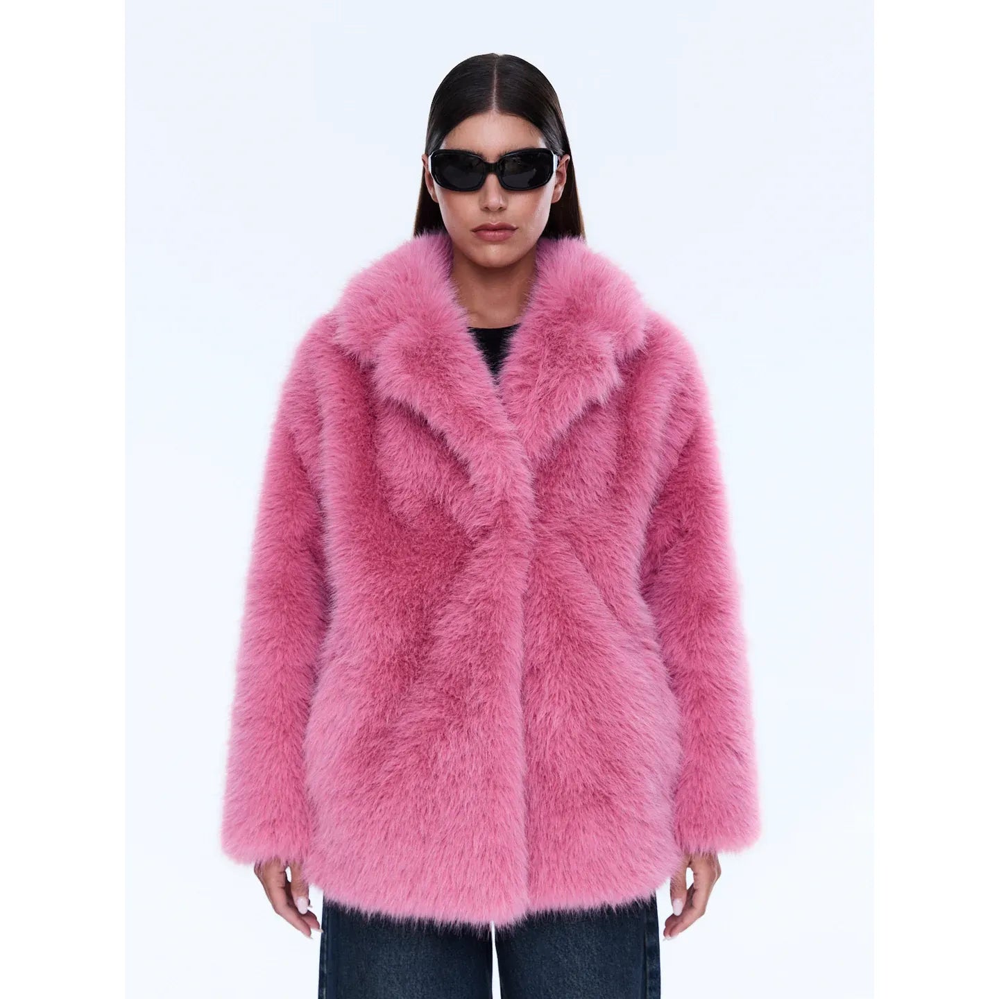 Ena Pelly -Emily Faux Fur Bomber-Bright Pink