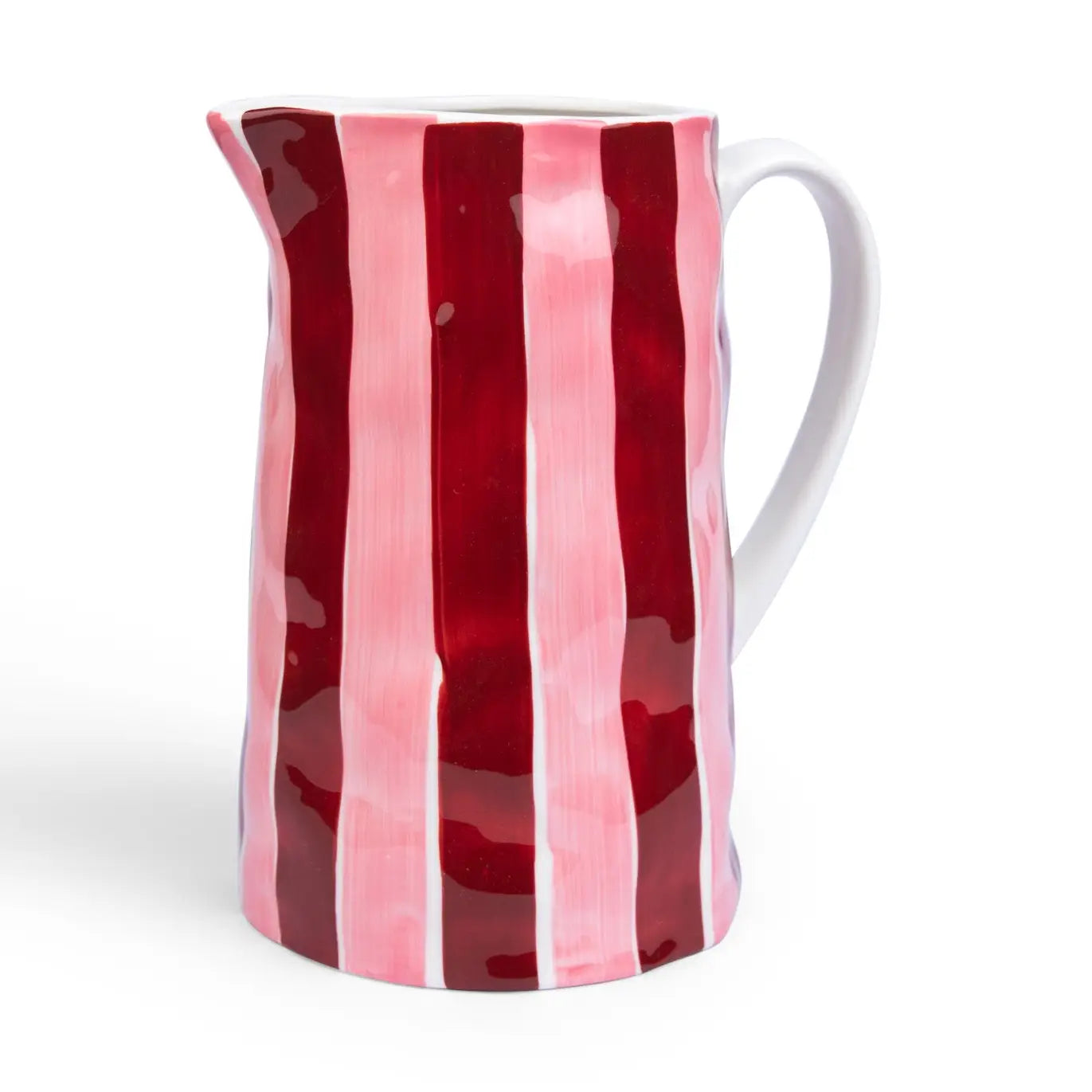 Ceramic Medium Jug | Burgundy & Pink Stripe