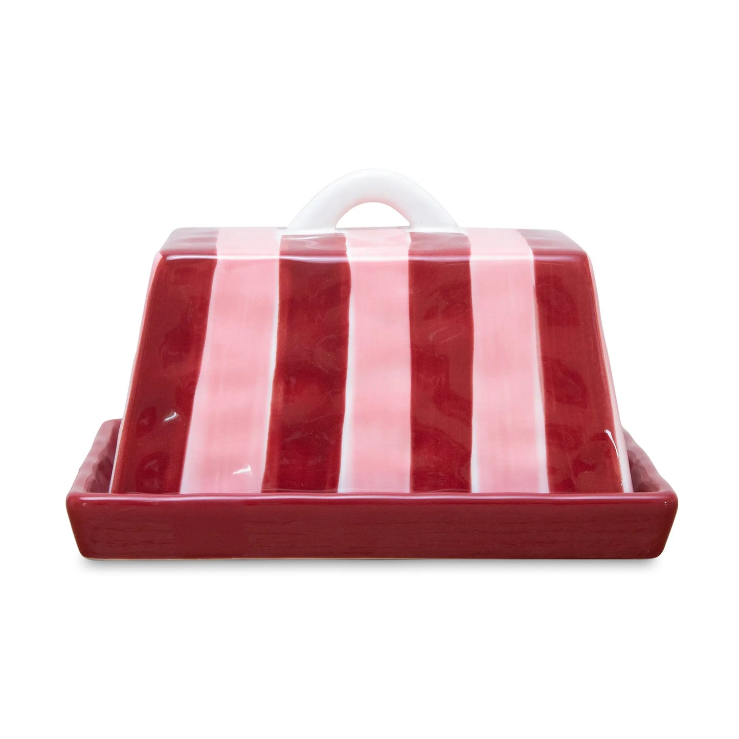 Butter Dish Large | Pink & Burgundy Stripe