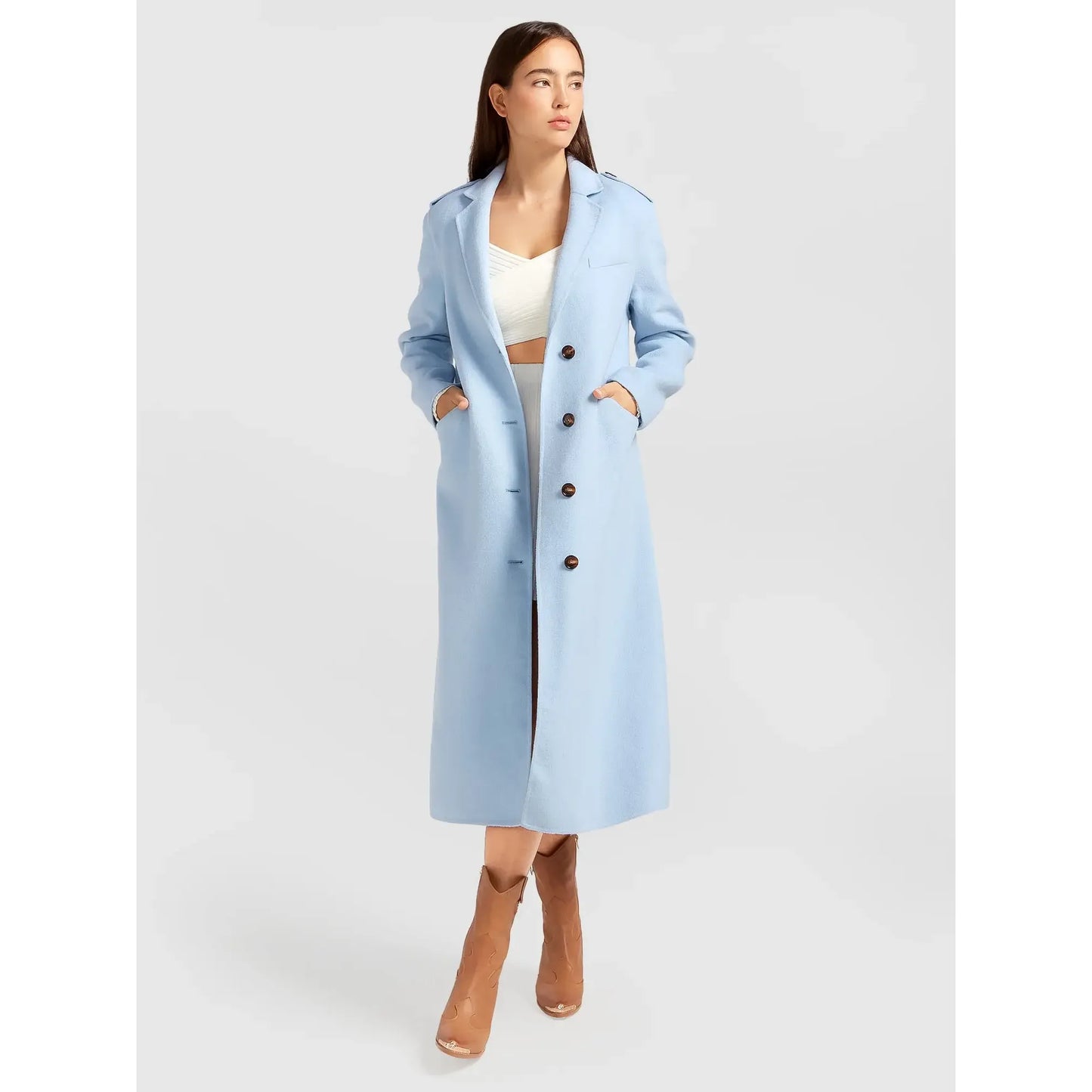 Sassie Longline Wool Coat-Powder Blue