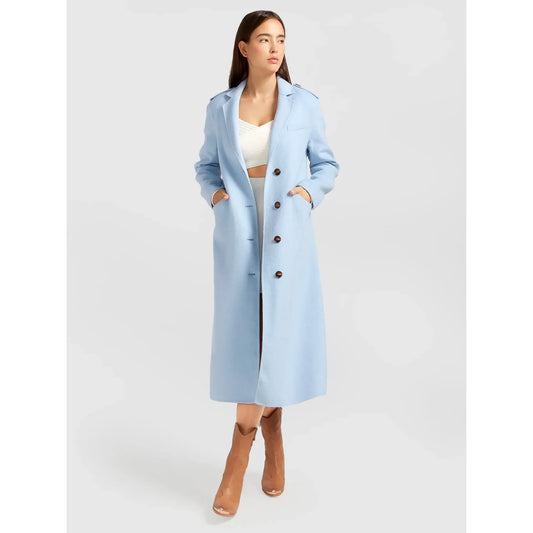 Sassie Longline Wool Coat-Powder Blue