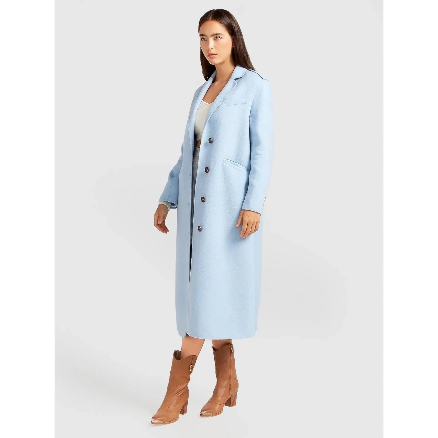 Sassie Longline Wool Coat-Powder Blue