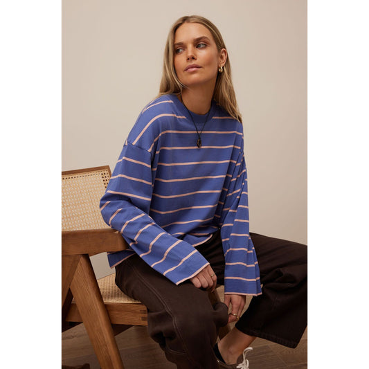 Beau Long Sleeve Slouchy Tee-Washed Navy / Pink Clay