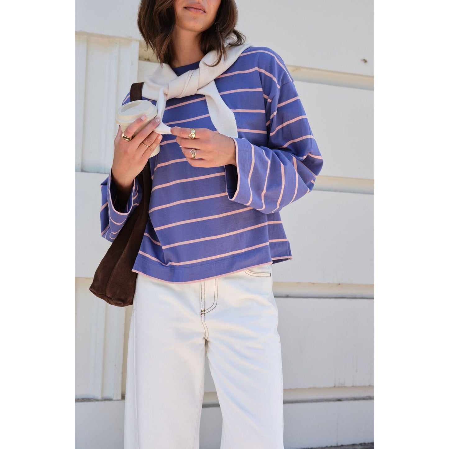 Beau Long Sleeve Slouchy Tee-Washed Navy / Pink Clay