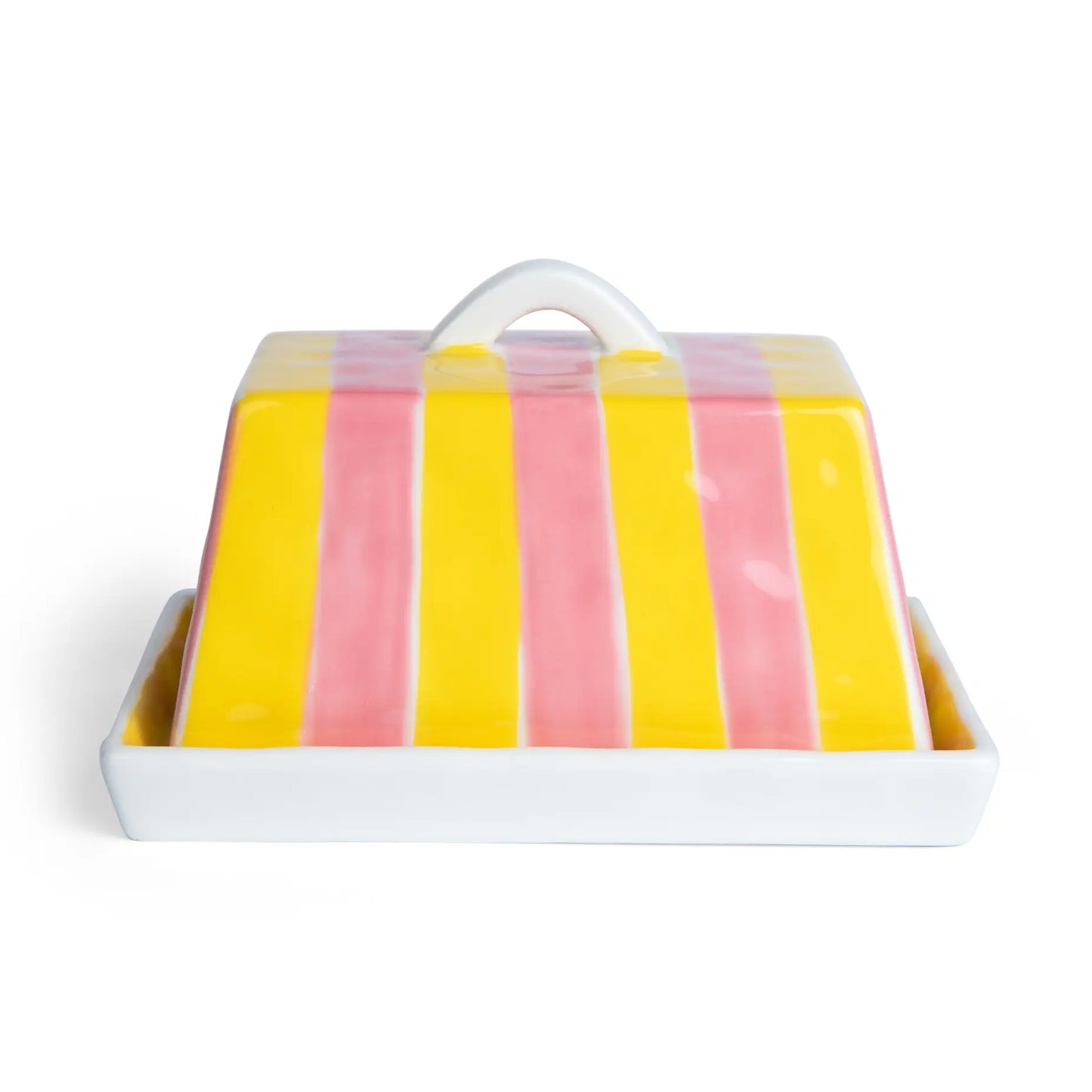 Large Ceramic Butter Dish | Pink & Yellow Stripe