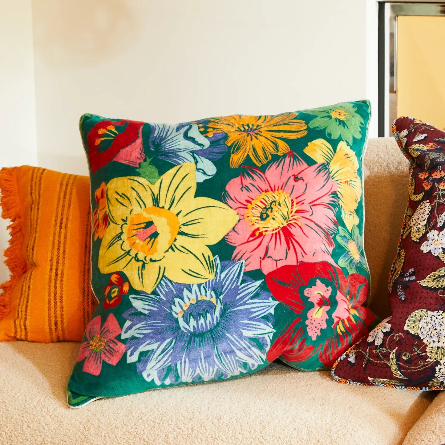 Ines Velvet Cushion - Verdant-Sage & Clare