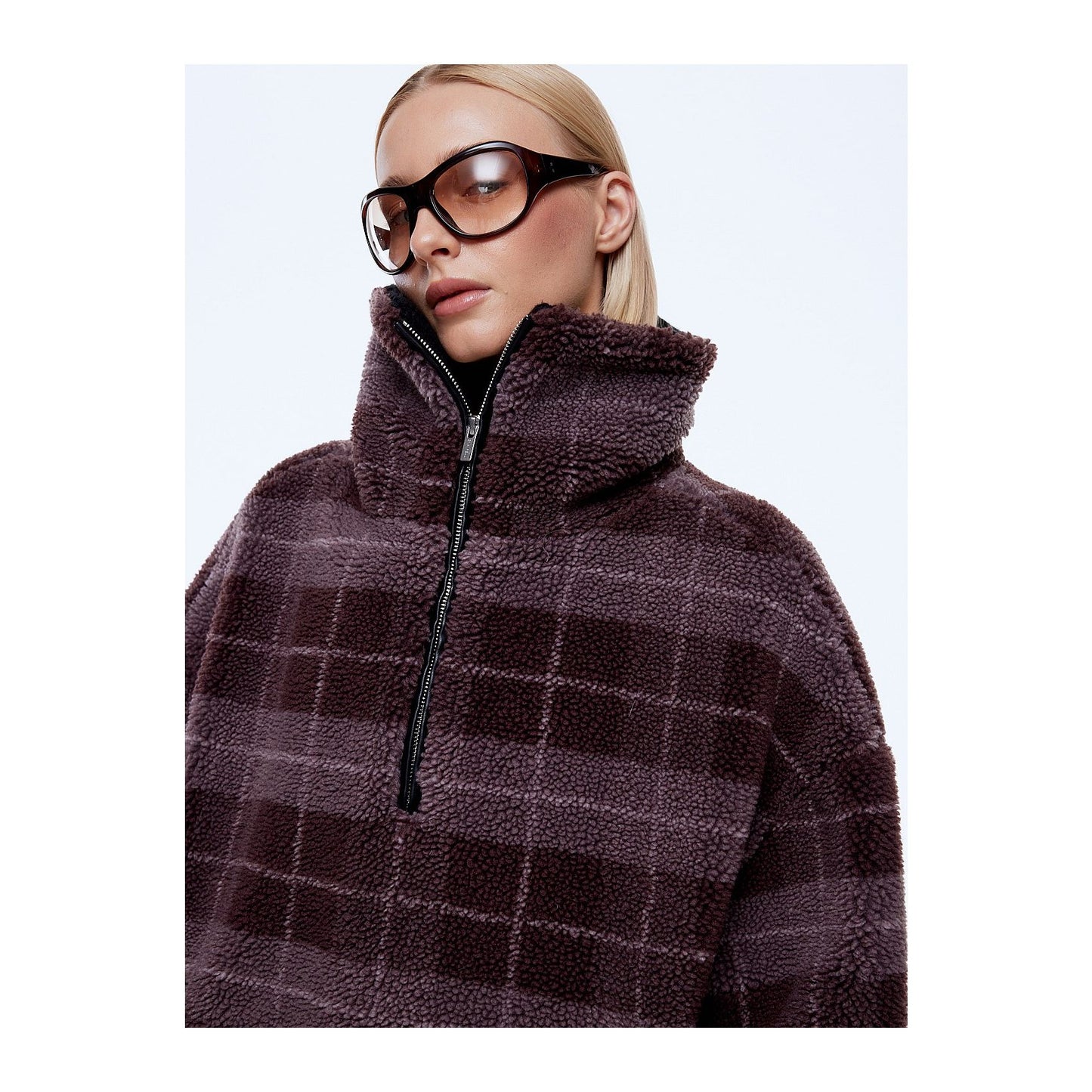 Ena Pelly-
Winnie Quarter-Zip Jacket-Burgundy Check
