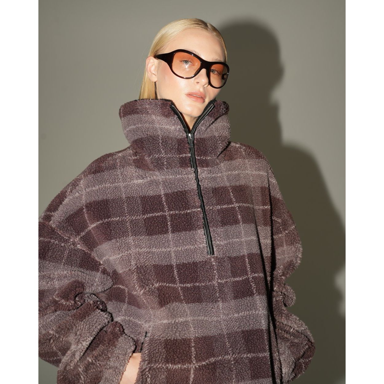 Ena Pelly-
Winnie Quarter-Zip Jacket-Burgundy Check