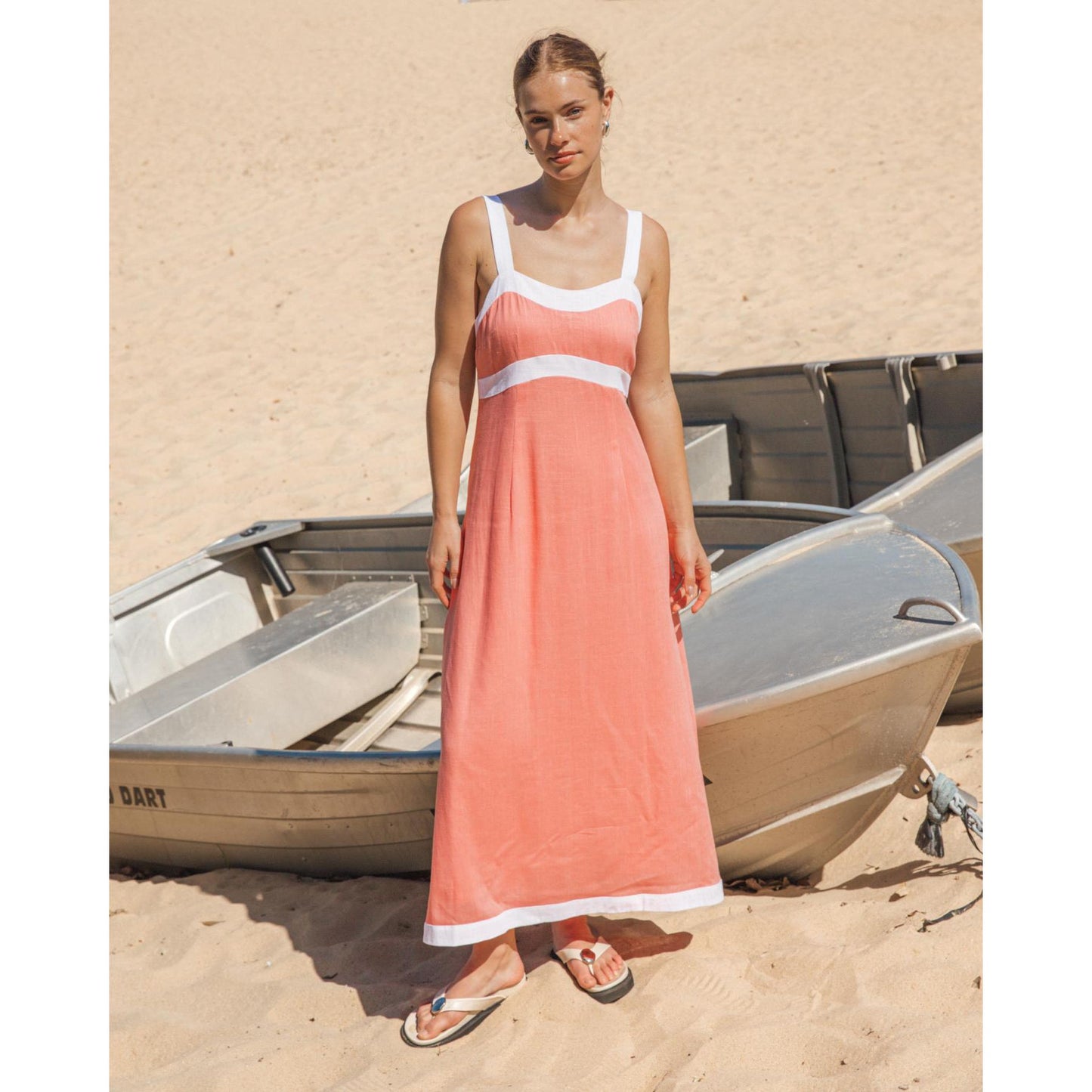 Zali Dress-Peach & White