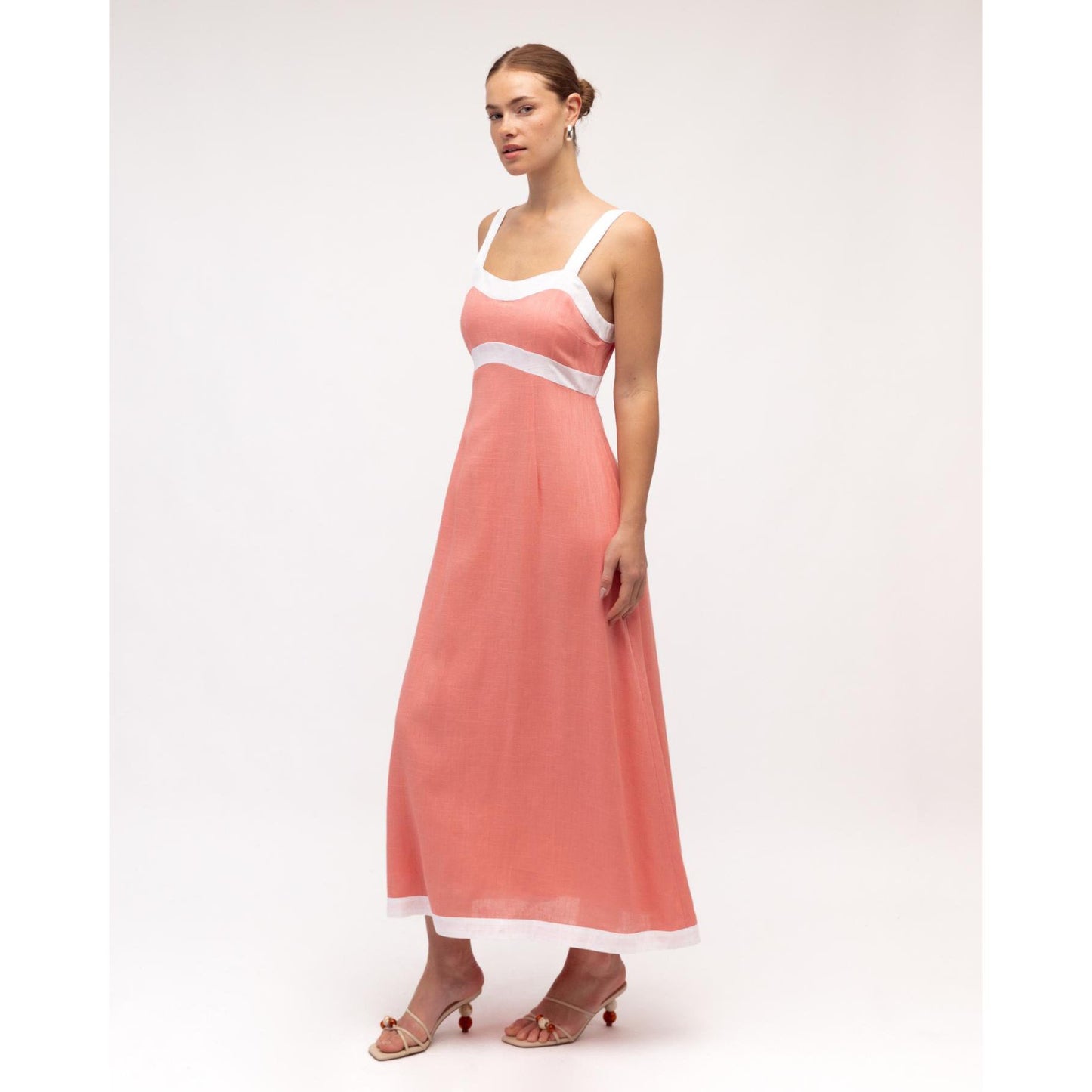 Zali Dress-Peach & White